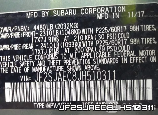 JF2SJAEC8JH510311 фото 10