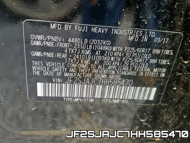 JF2SJAJC7HH585470 фото 2
