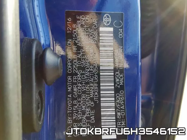 JTDKBRFU6H3546152 фото 2
