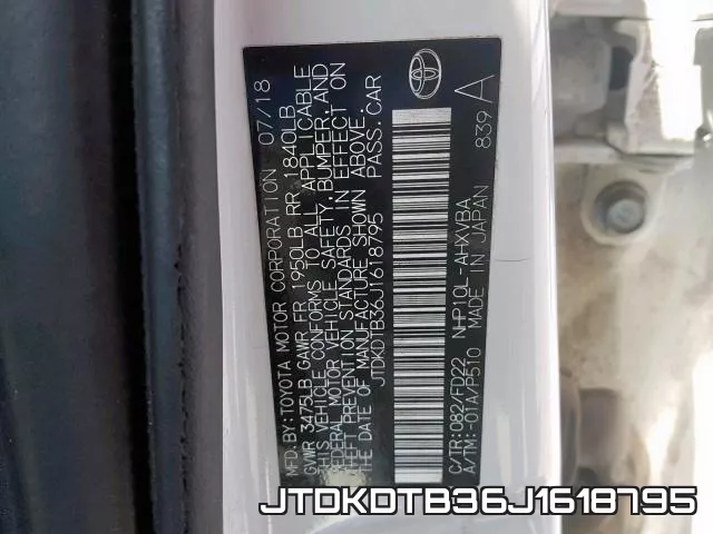 JTDKDTB36J1618795 фото 2