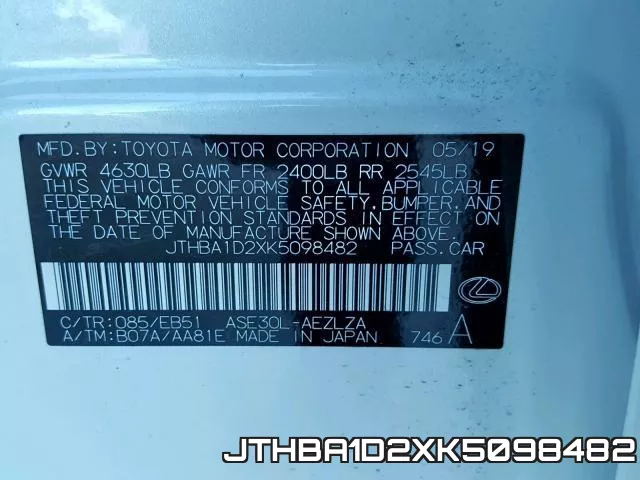 JTHBA1D2XK5098482 фото 2