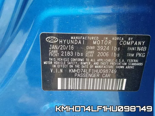 KMHD74LF1HU098749 фото 2