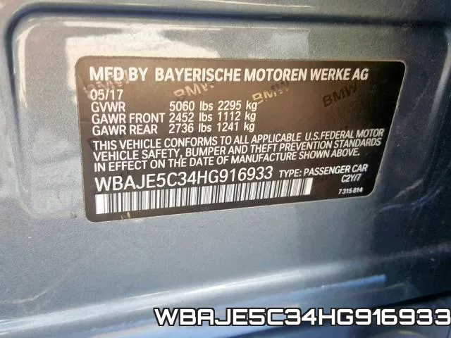 WBAJE5C34HG916933 фото 2