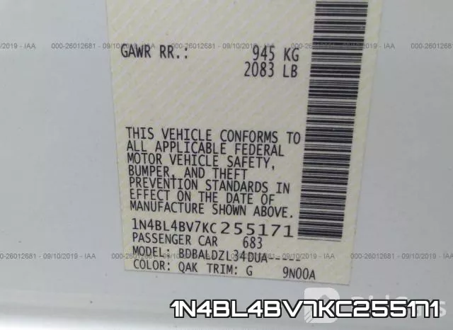 1N4BL4BV7KC255171 фото 10