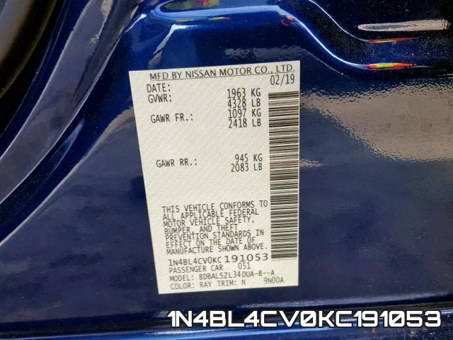 1N4BL4CV0KC191053 фото 2