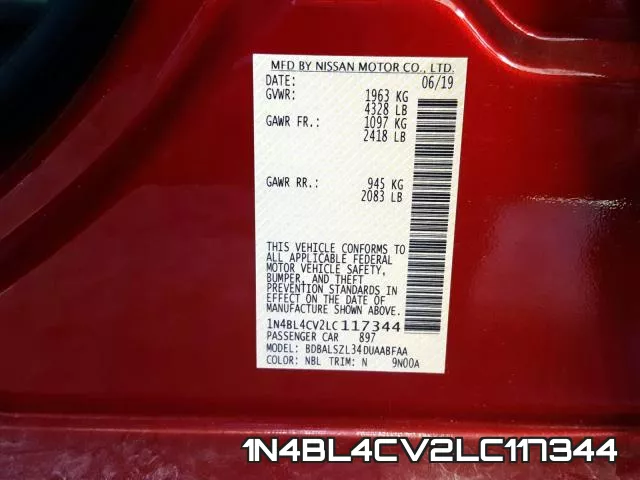 1N4BL4CV2LC117344 фото 2