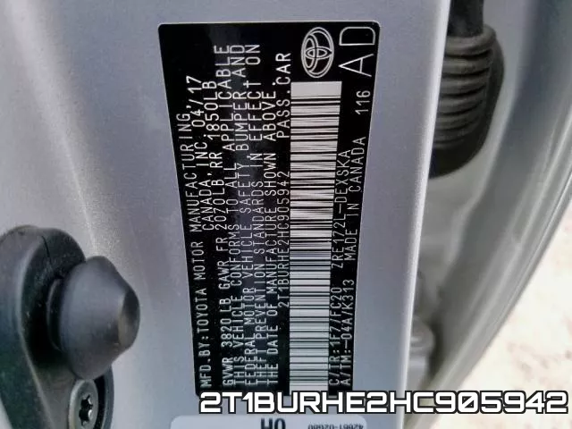 2T1BURHE2HC905942 фото 2