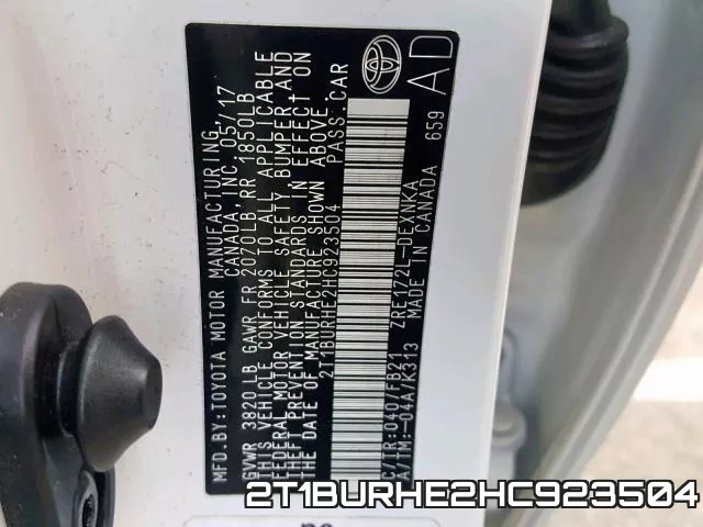 2T1BURHE2HC923504 фото 2