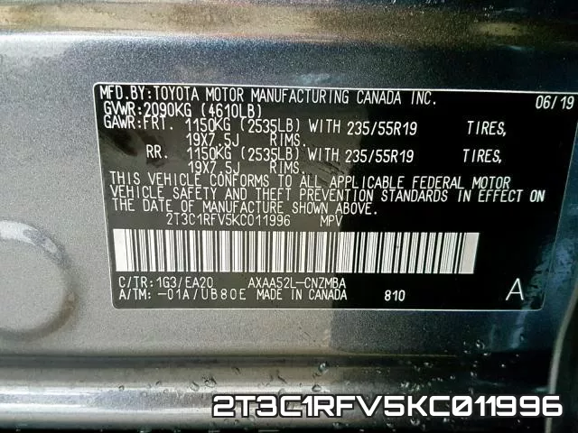 2T3C1RFV5KC011996 фото 2