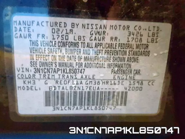 3N1CN7AP1KL850747 фото 2