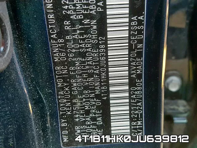 4T1B11HK0JU639812 фото 2