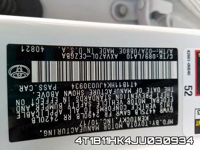 4T1B11HK4JU030934 фото 2