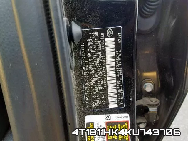 4T1B11HK4KU743706 фото 2