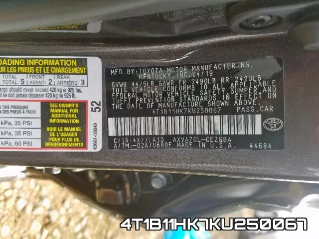 4T1B11HK7KU250067 фото 2