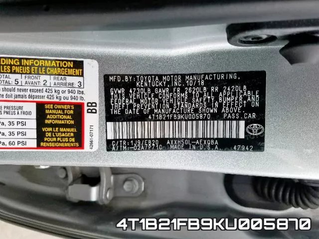4T1B21FB9KU005870 фото 2