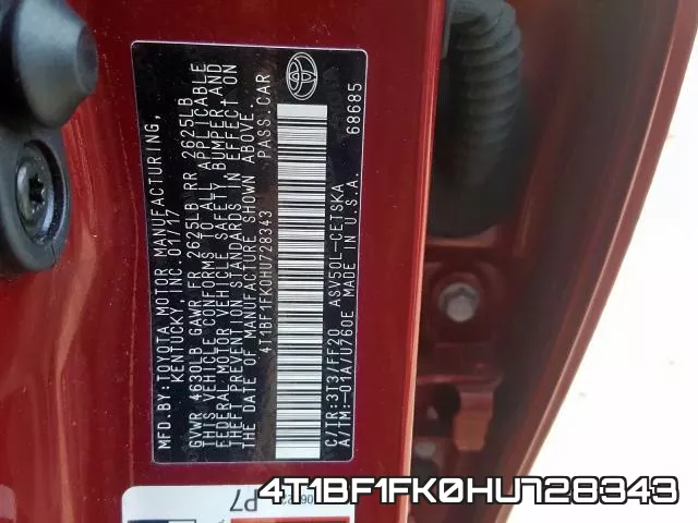 4T1BF1FK0HU728343 фото 2