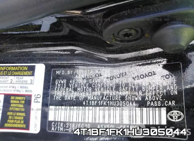4T1BF1FK1HU305044 фото 8