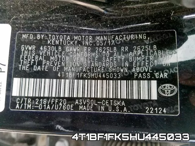 4T1BF1FK5HU445033 фото 2