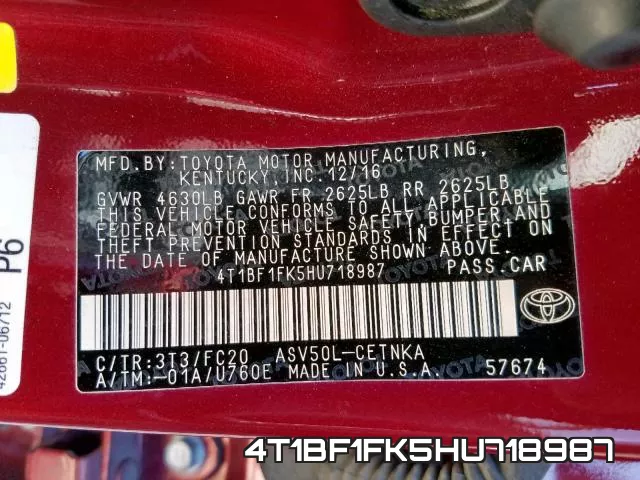 4T1BF1FK5HU718987 фото 2