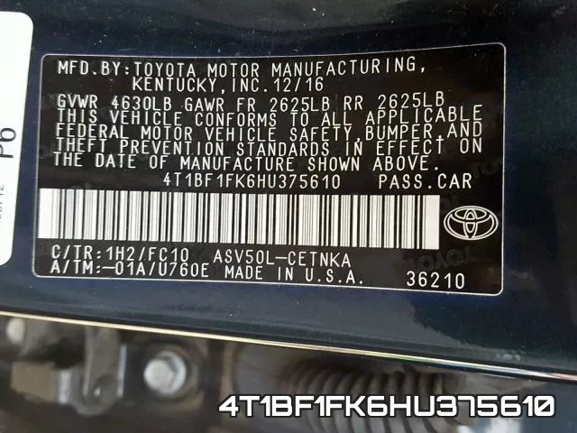 4T1BF1FK6HU375610 фото 2