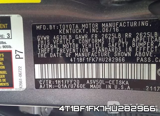 4T1BF1FK7HU282966 фото 10