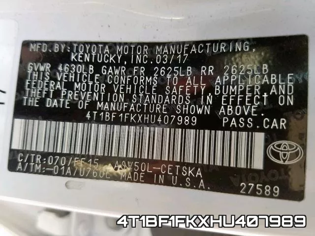 4T1BF1FKXHU407989 фото 2