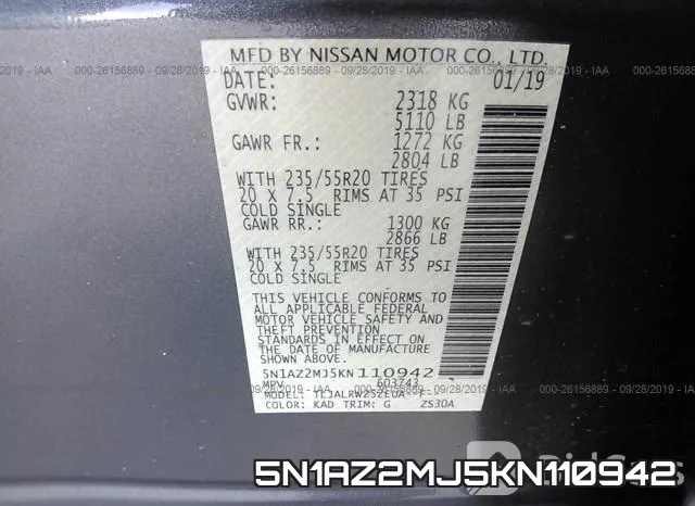 5N1AZ2MJ5KN110942 фото 10