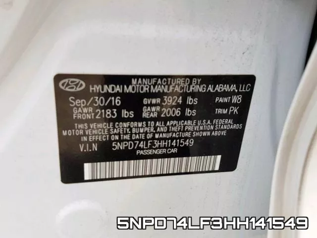 5NPD74LF3HH141549 фото 2