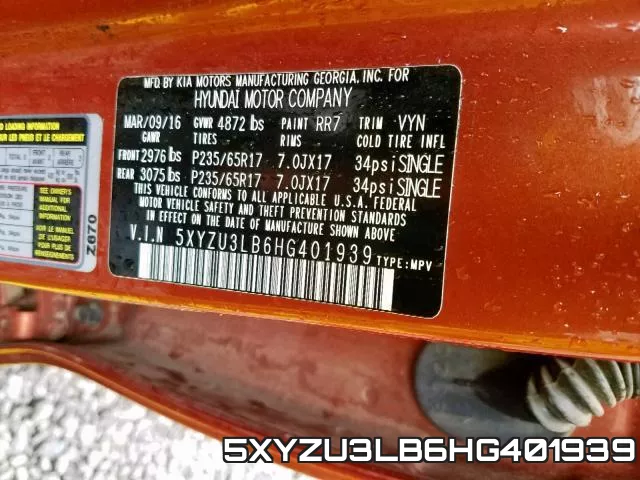 5XYZU3LB6HG401939 фото 2