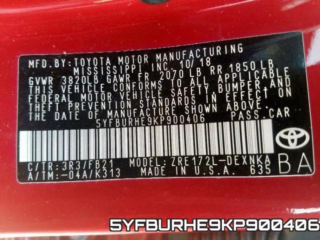 5YFBURHE9KP900406 фото 2