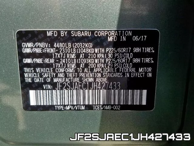 JF2SJAEC1JH427433 фото 2