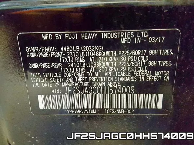 JF2SJAGC0HH574009 фото 2