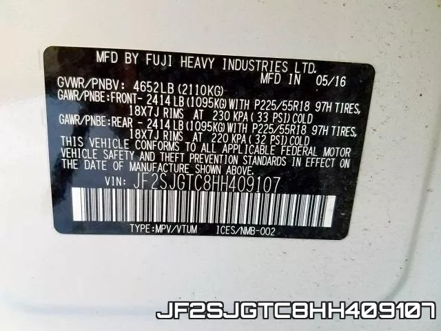 JF2SJGTC8HH409107 фото 2