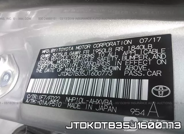 JTDKDTB35J1600773 фото 10