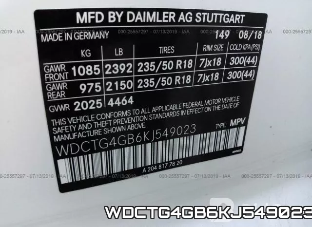 WDCTG4GB6KJ549023 фото 10