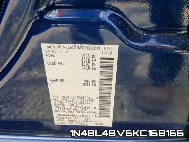 1N4BL4BV6KC168166 фото 2