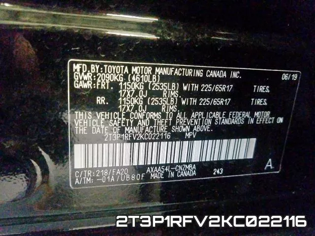2T3P1RFV2KC022116 фото 2
