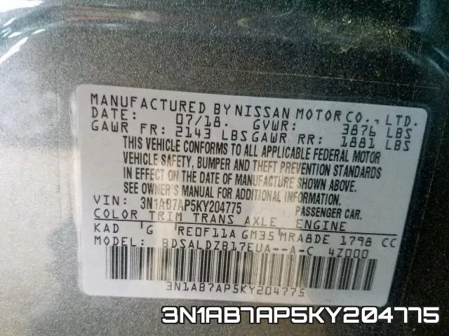 3N1AB7AP5KY204775 фото 2