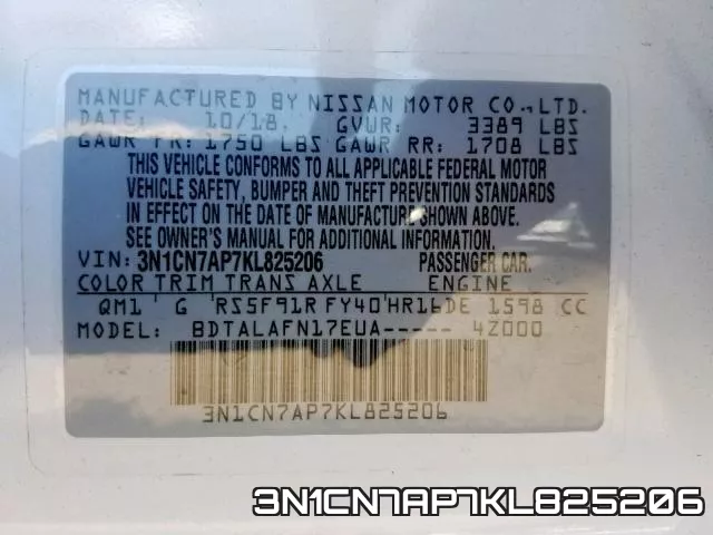 3N1CN7AP7KL825206 фото 2