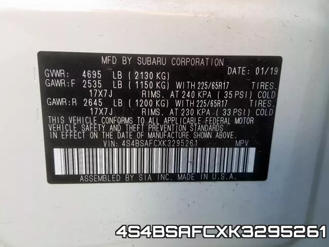 4S4BSAFCXK3295261 фото 2