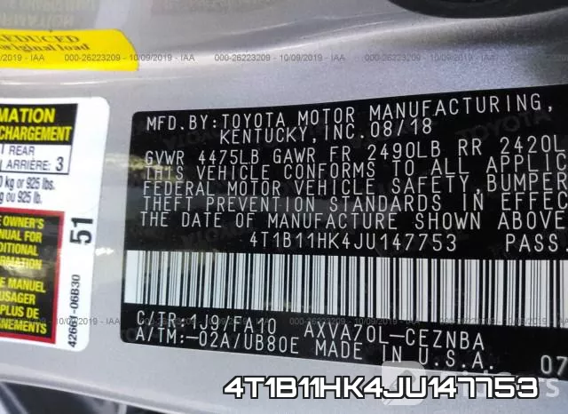 4T1B11HK4JU147753 фото 10
