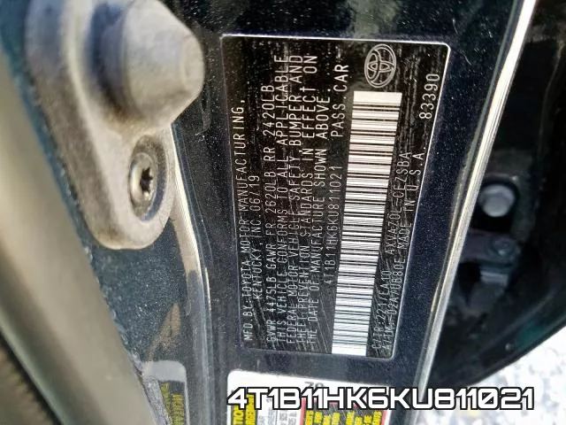 4T1B11HK6KU811021 фото 2