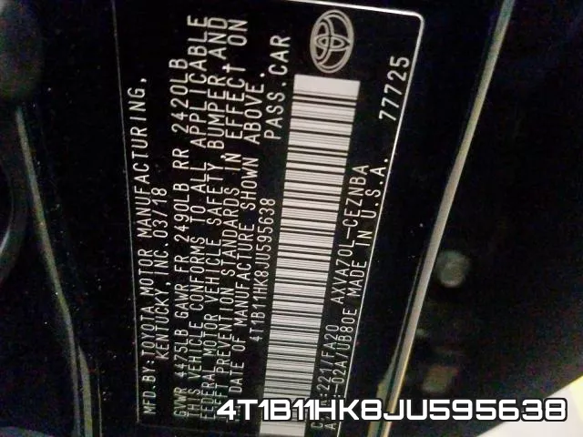 4T1B11HK8JU595638 фото 2