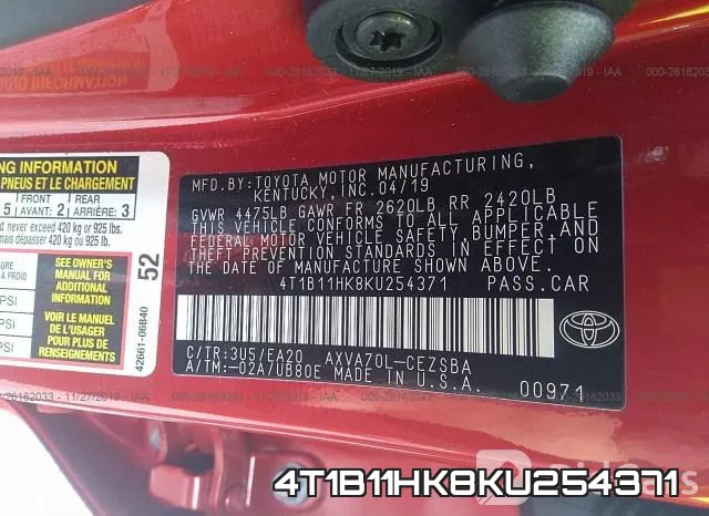 4T1B11HK8KU254371 фото 10