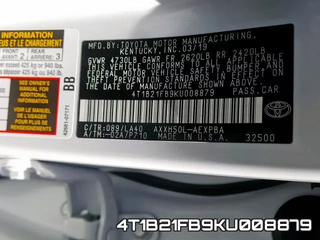 4T1B21FB9KU008879 фото 2