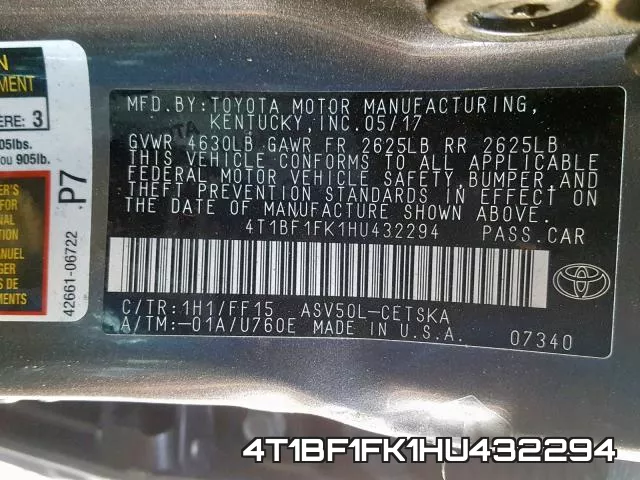 4T1BF1FK1HU432294 фото 2