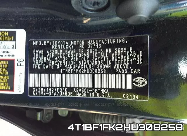 4T1BF1FK2HU308258 фото 10