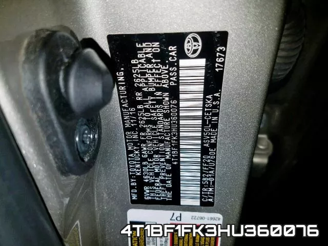 4T1BF1FK3HU360076 фото 2