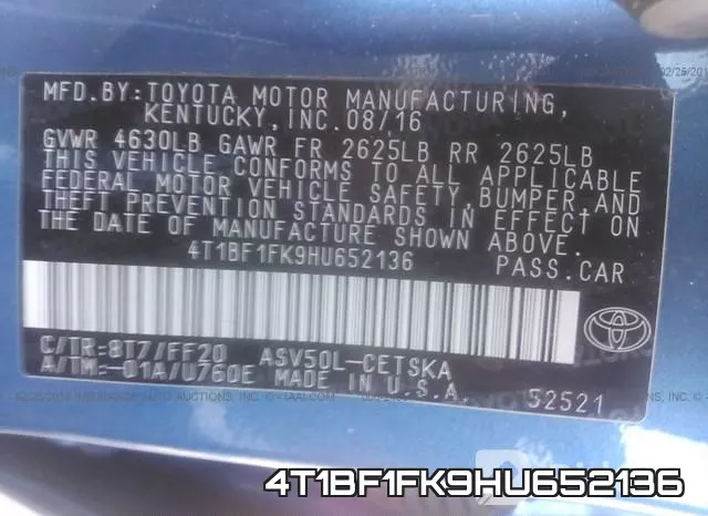 4T1BF1FK9HU652136 фото 10
