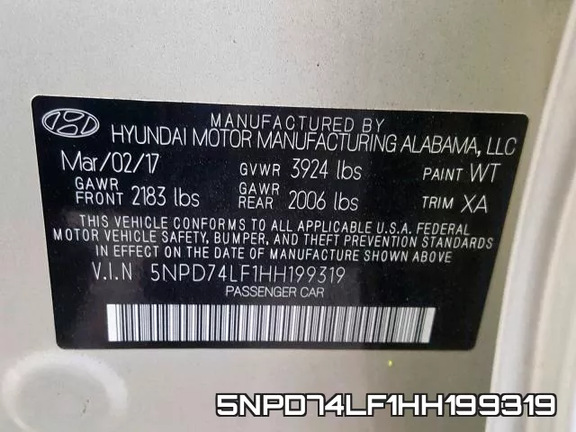 5NPD74LF1HH199319 фото 2
